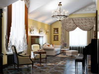 Варианты визуализации гостиной загор. дома