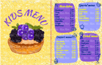 Детское меню с нарисованным вручную пирожным и дудл-элементами