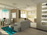 Гостиная в пастельных тонах с акцентным цветом