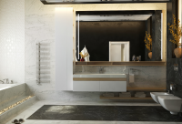 Ванна Ч/Б со стеклянным подиумом, подсветкой и галькой