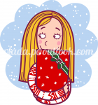 Девочка с подарком, мультяшный.