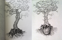 эскиз тату (дерево и яблоко)