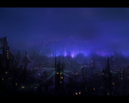 Концепт-арт локации города (ночь)