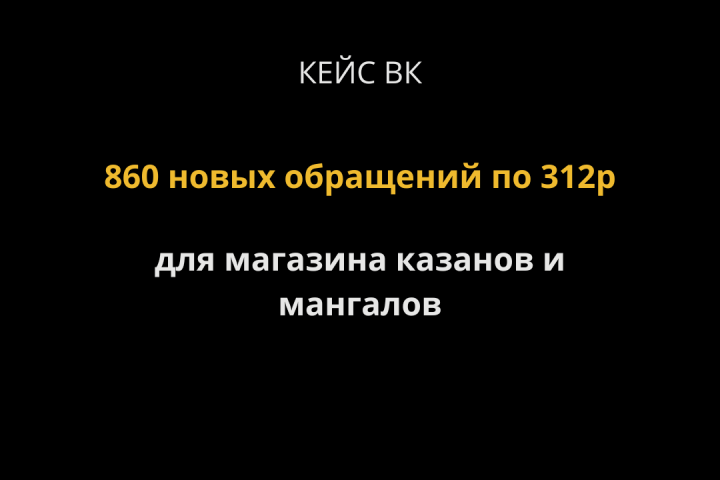Кейс ВК. 860 новых обращений по 312р для магазина казанов