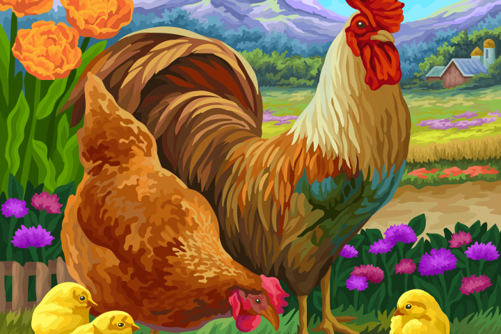 Петух, курица, цыплята