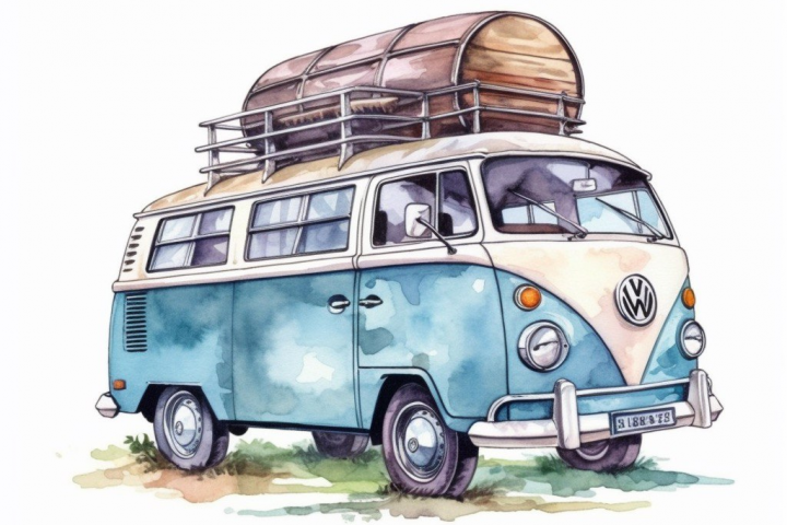 Акварельная иллюстрация фургон