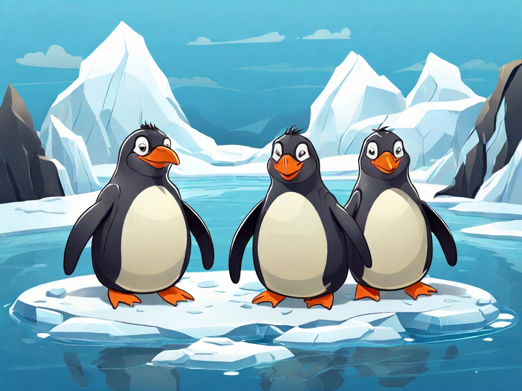 Default_Three_penguins_are_merrily_rolling_sitting_off_an_iceb_0