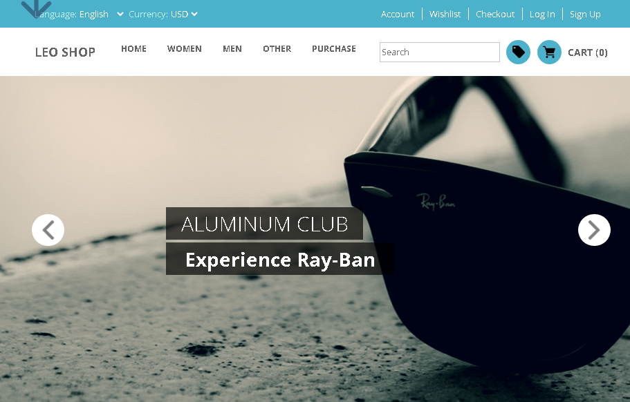 Адаптивный многостраничный макет магазина очков