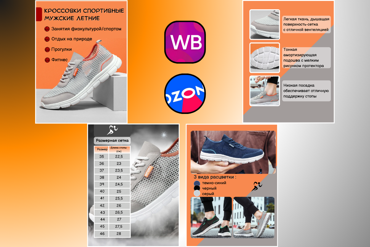 Карточка товара для маркетплейсов (Кроссовки)