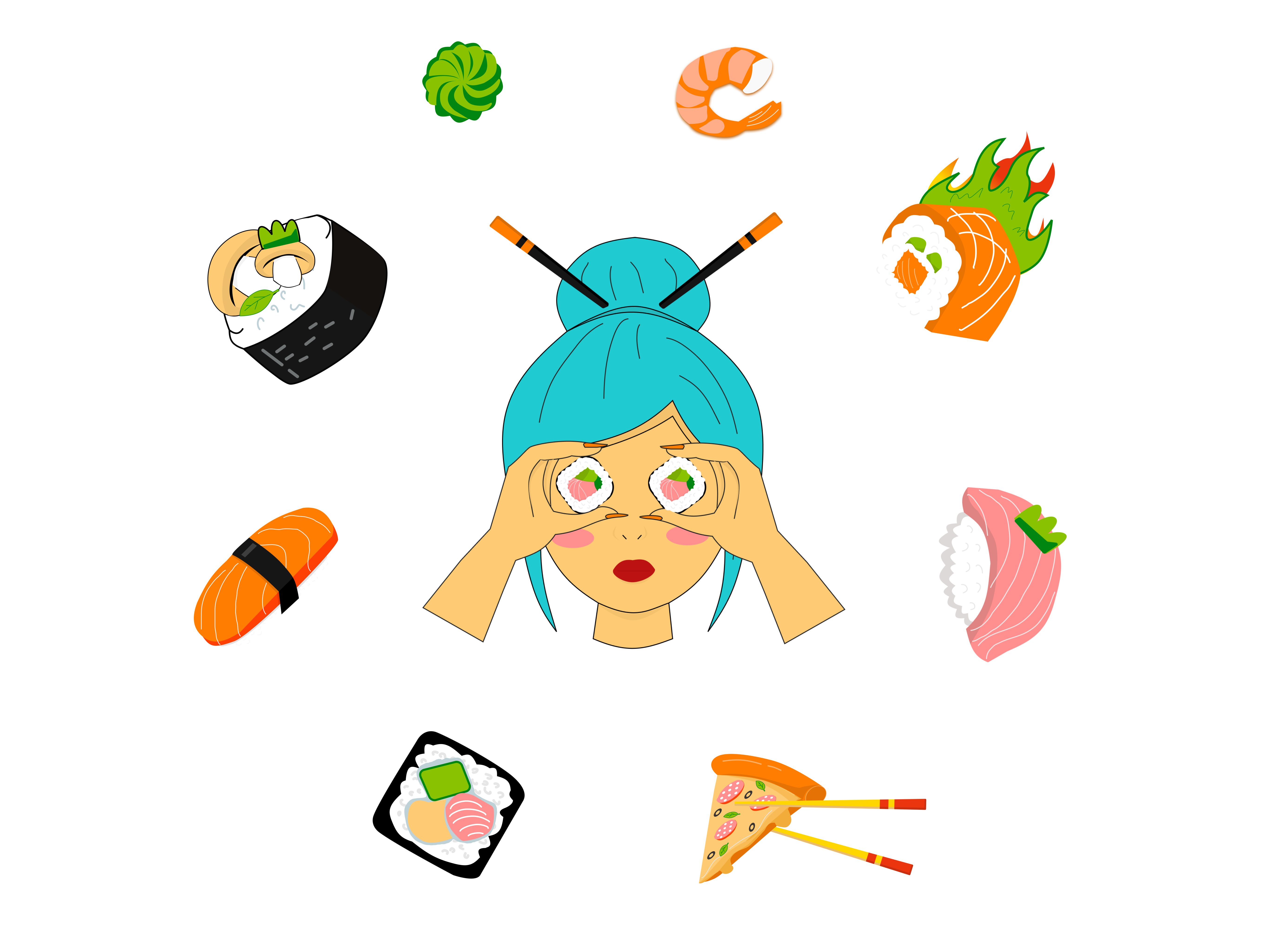 Иллюстраци для суши-бара "Ронин"