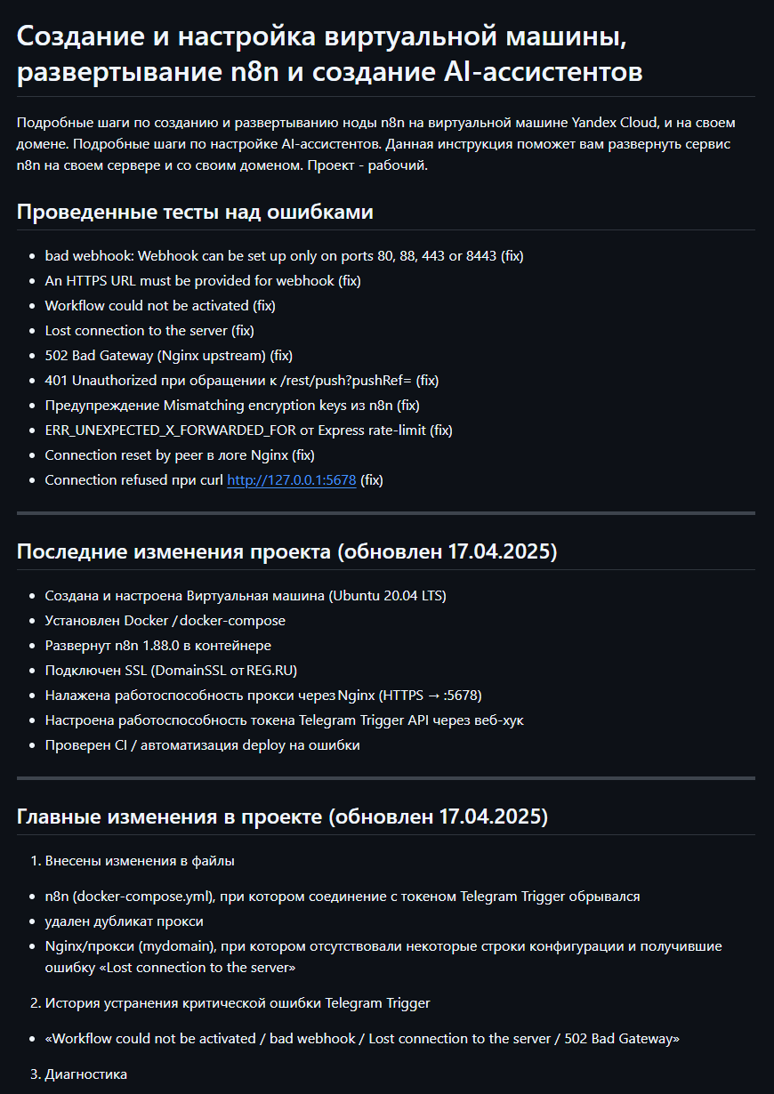 Техническая документация по развертыванию приложения n8n