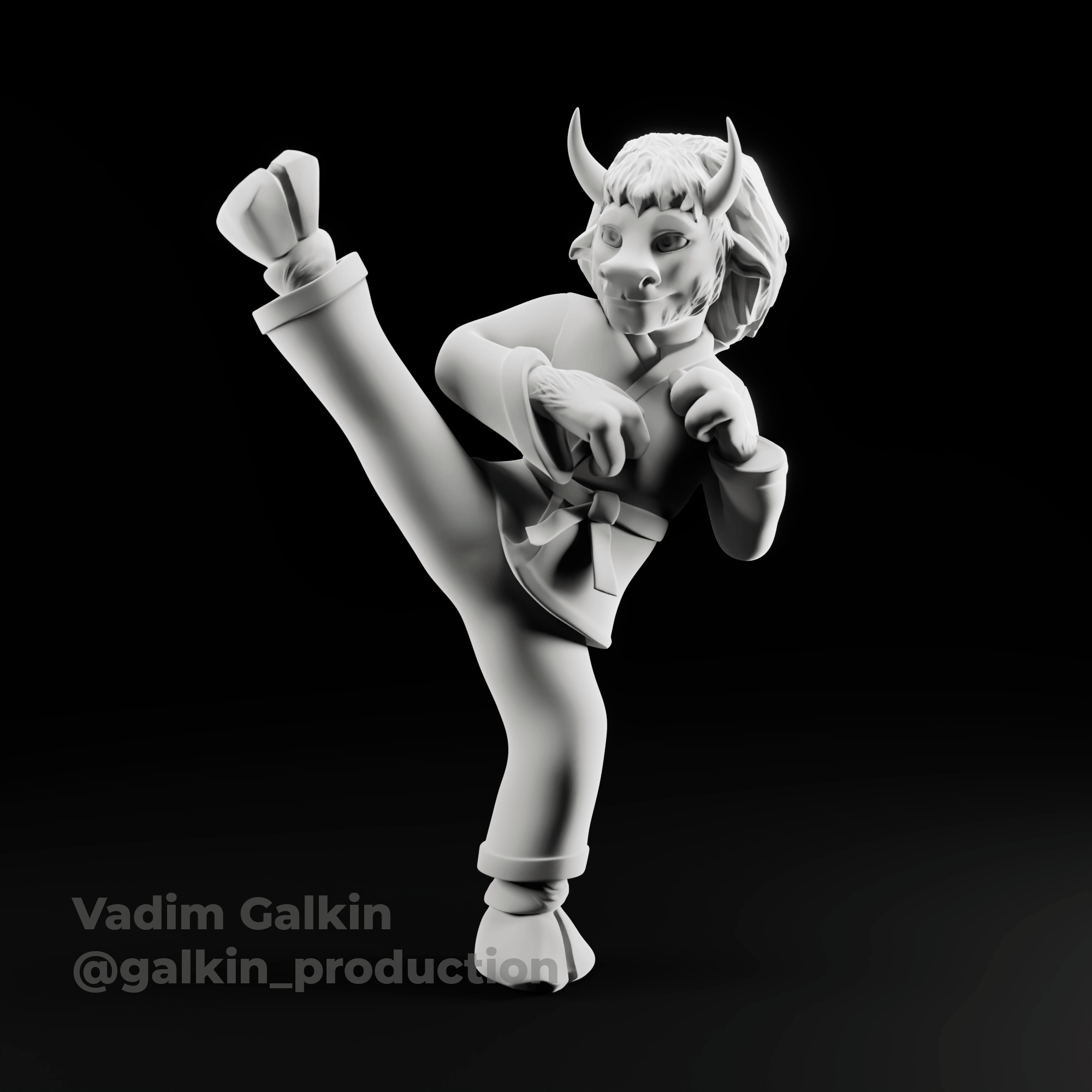 3D модель под печать, бык-каратист для школы единоборств