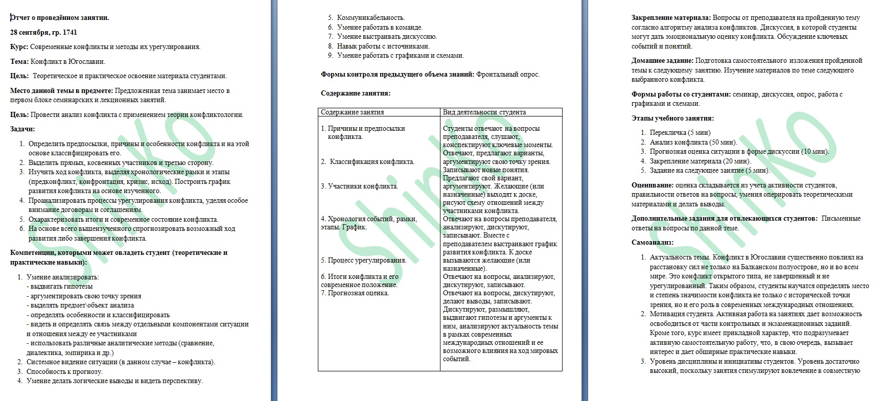 Конфликт в Югославии (конфликтология, план-конспект занятия, отч