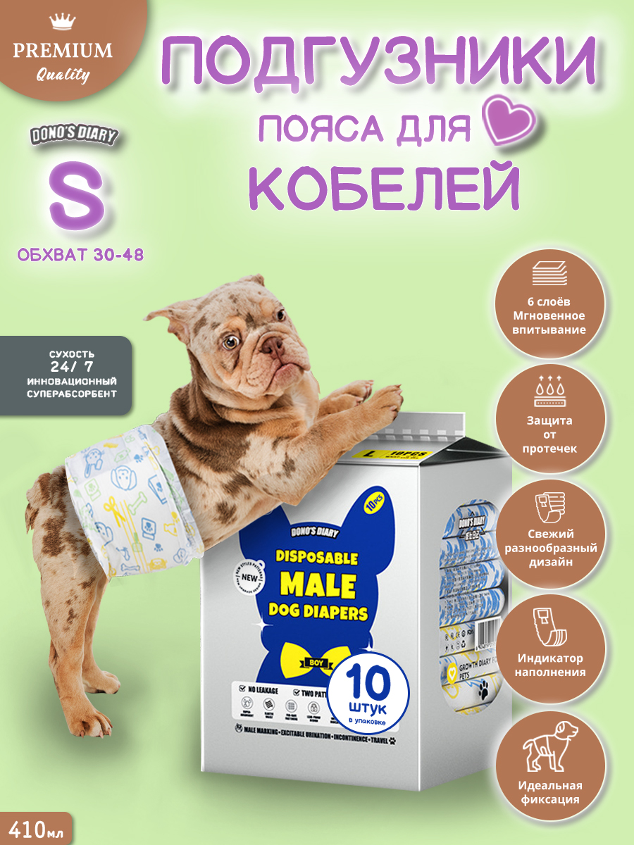 КАРТОЧКА ПОДГУЗНИКИ  ПОЯСА ДЛЯ  МАЛЕНЬКИХ СОБАК  МУЖСКОГО ПОЛА S