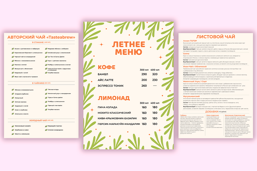 Меню для кофейни