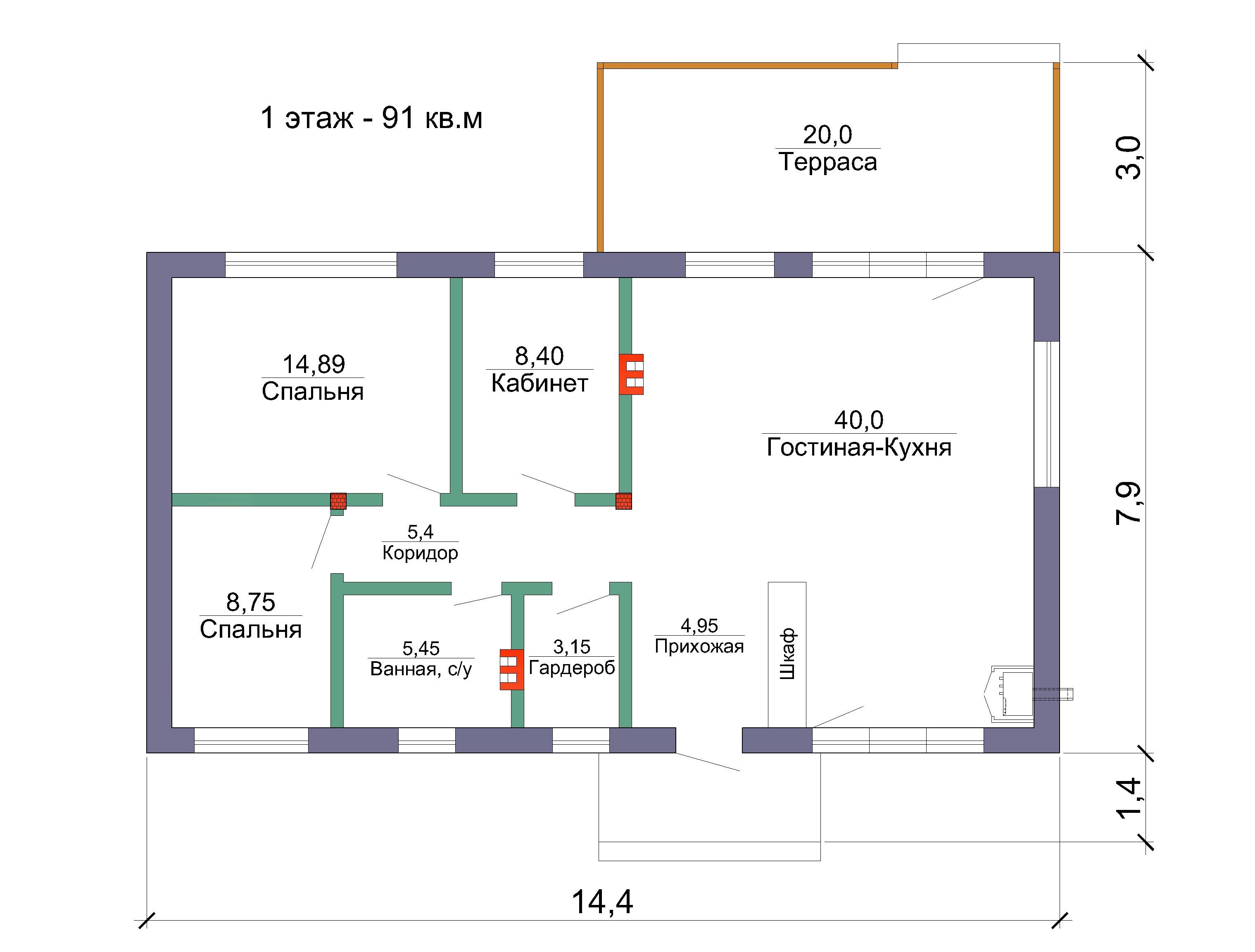 55. План 1 этажа - 91 кв.м.jpg
