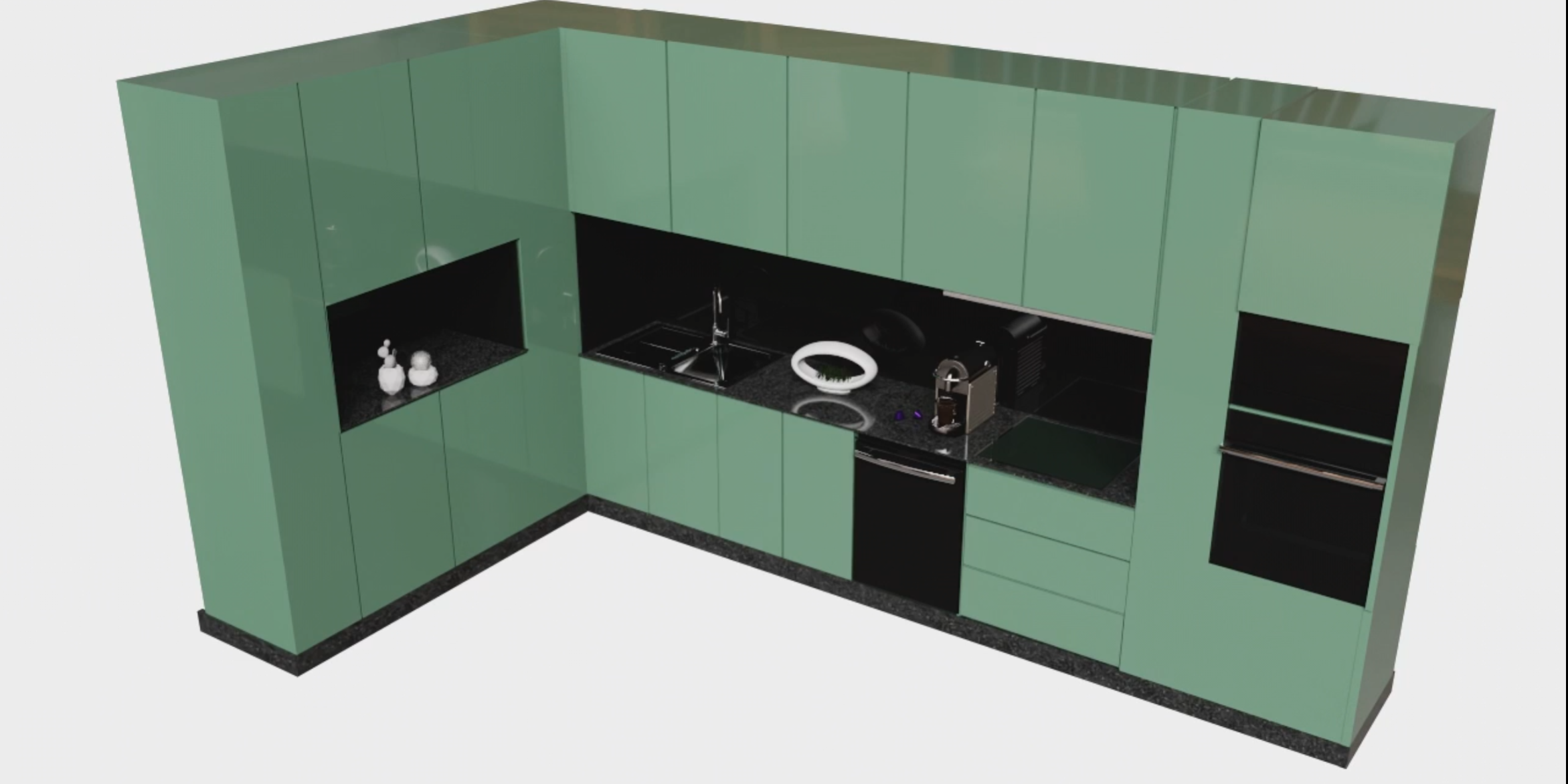 3д анимация сборки современной кухни с интерьером