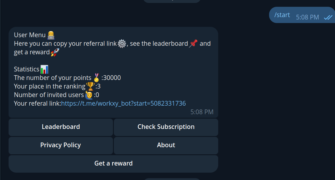 Telegram-бот для проверки подписок в соц.сетях с реферальной системой для клиента из Германии