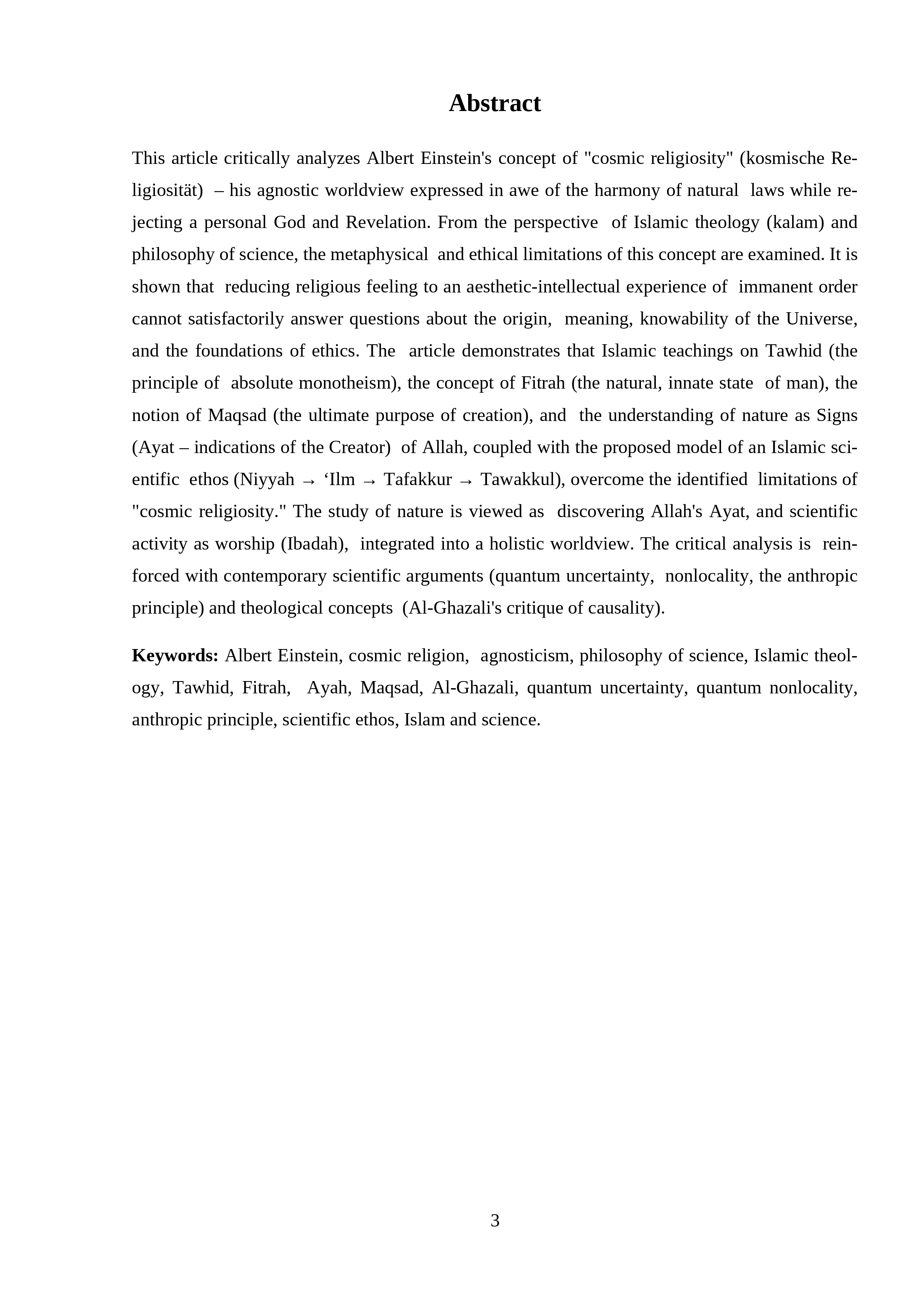 The Concept of Albert Einstein's Cosmic Religiosity: A Critical 