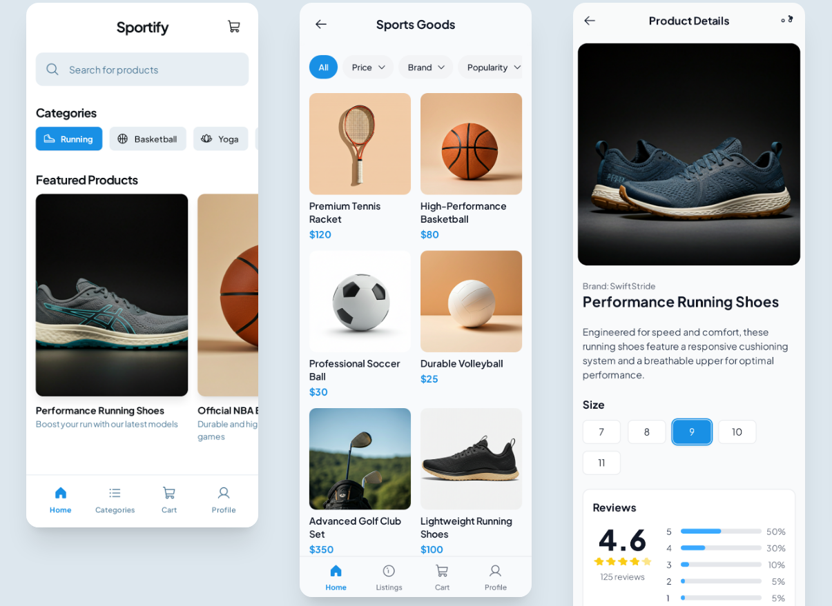 Дизайн мобильного приложения спортивного маркетплейса.