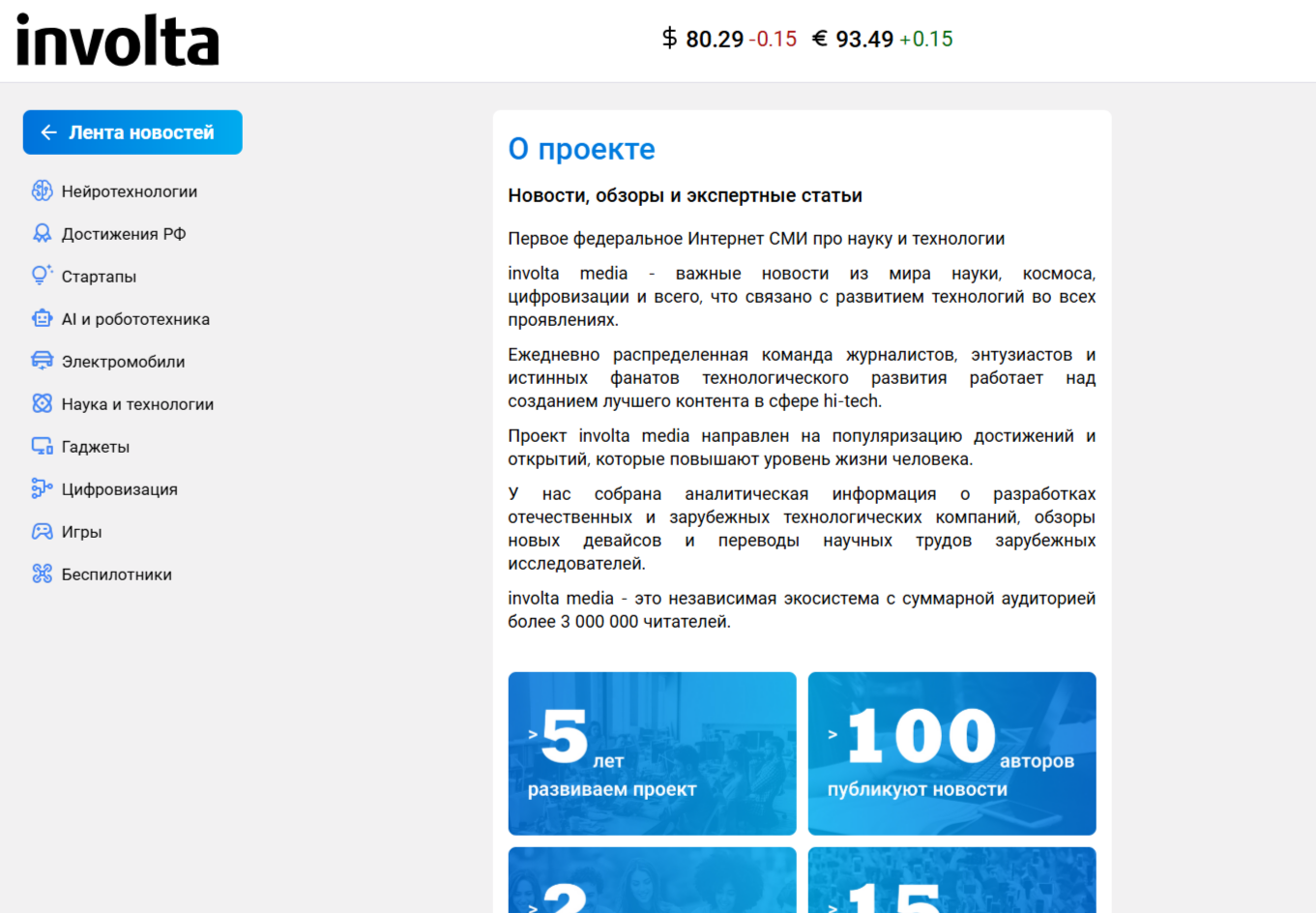 Написание текстов для сетевого издания о науке и технологиях Involta Media