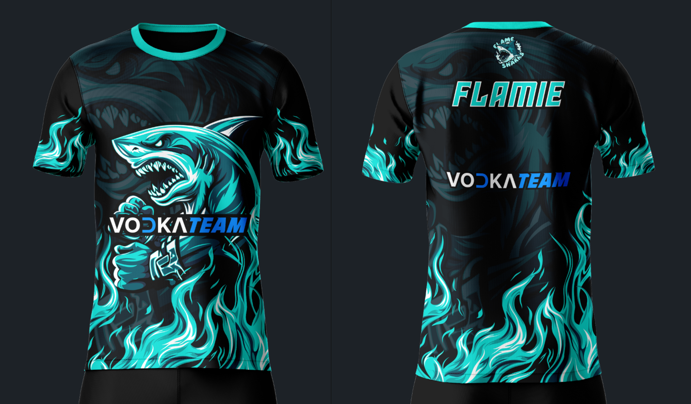 Дизайн формы для киберспортивной команды Flamie sharks