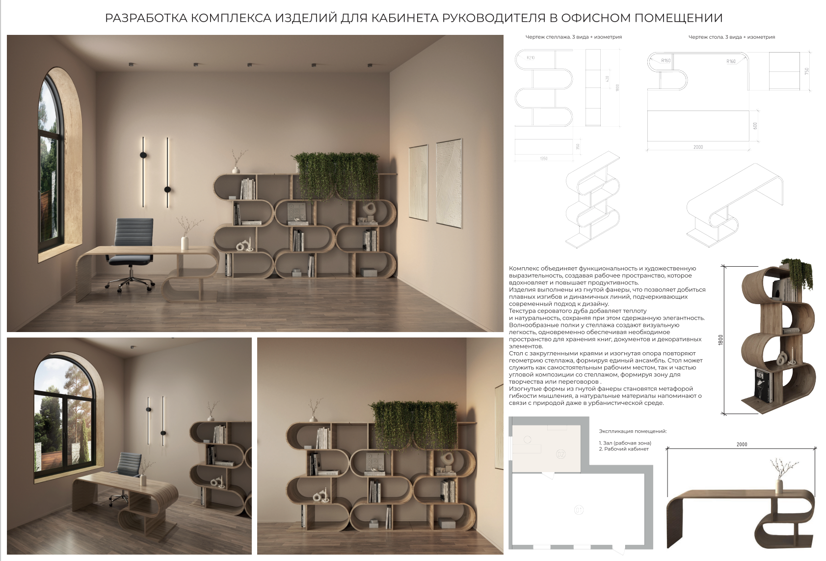 Разработка комплекса изделий мебели для кабинета руководителя в офисном помещении