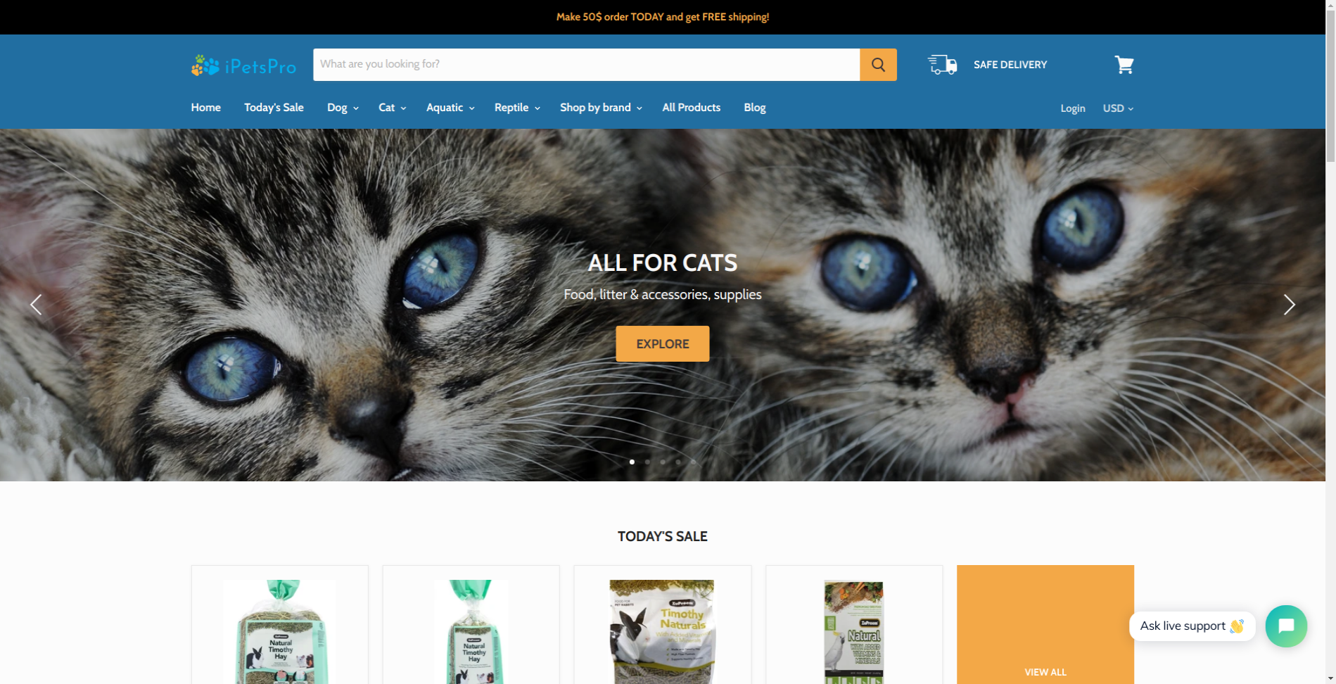 Интернет магазин товаров для животных, Shopify