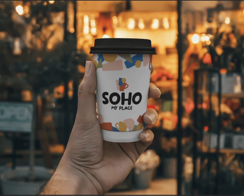 Логотип и минимальный фирменный стиль кофейни "My place Soho" (учебный проект)