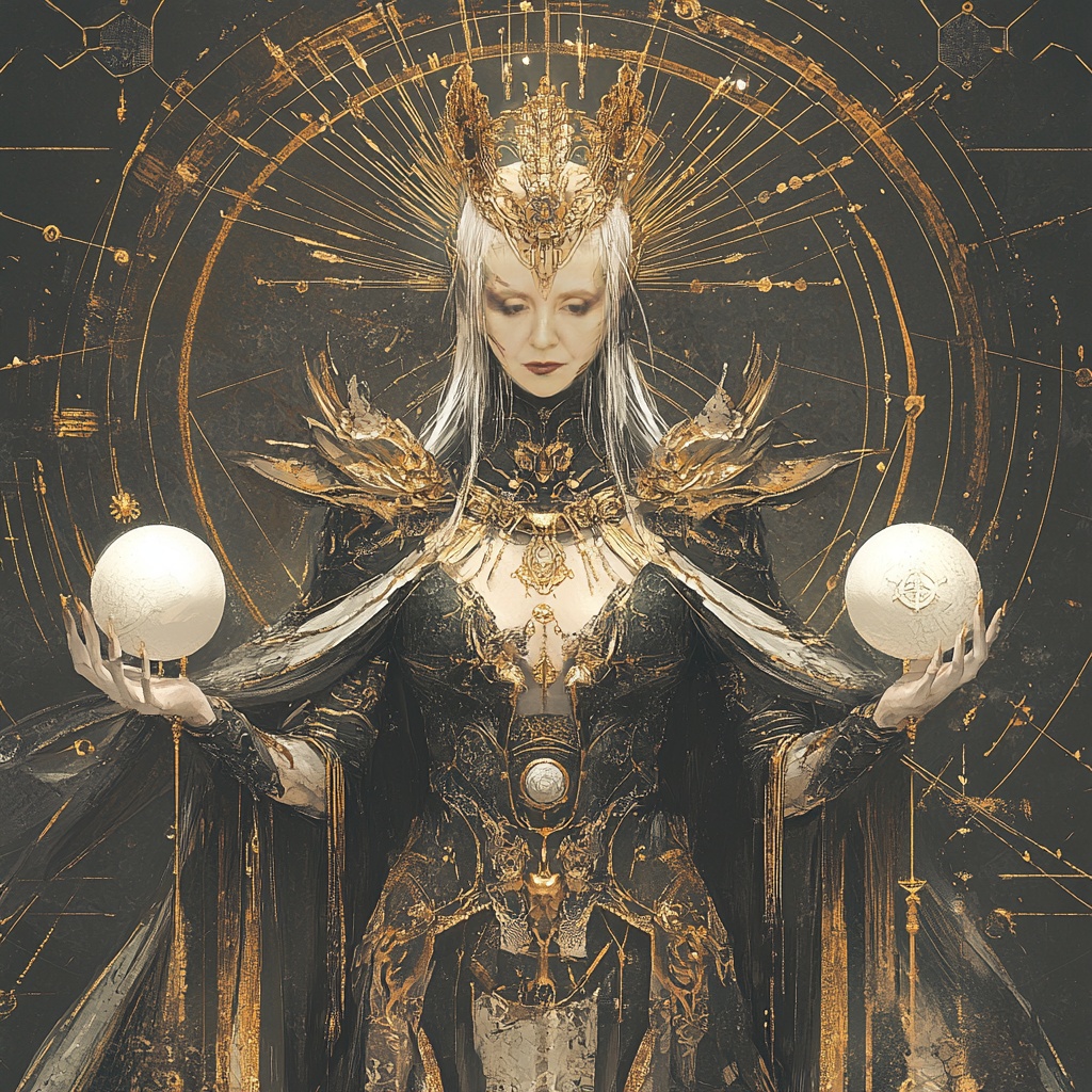 zivmax13_A_female_figure_with_multiple_faces_adorned_in_ornate__