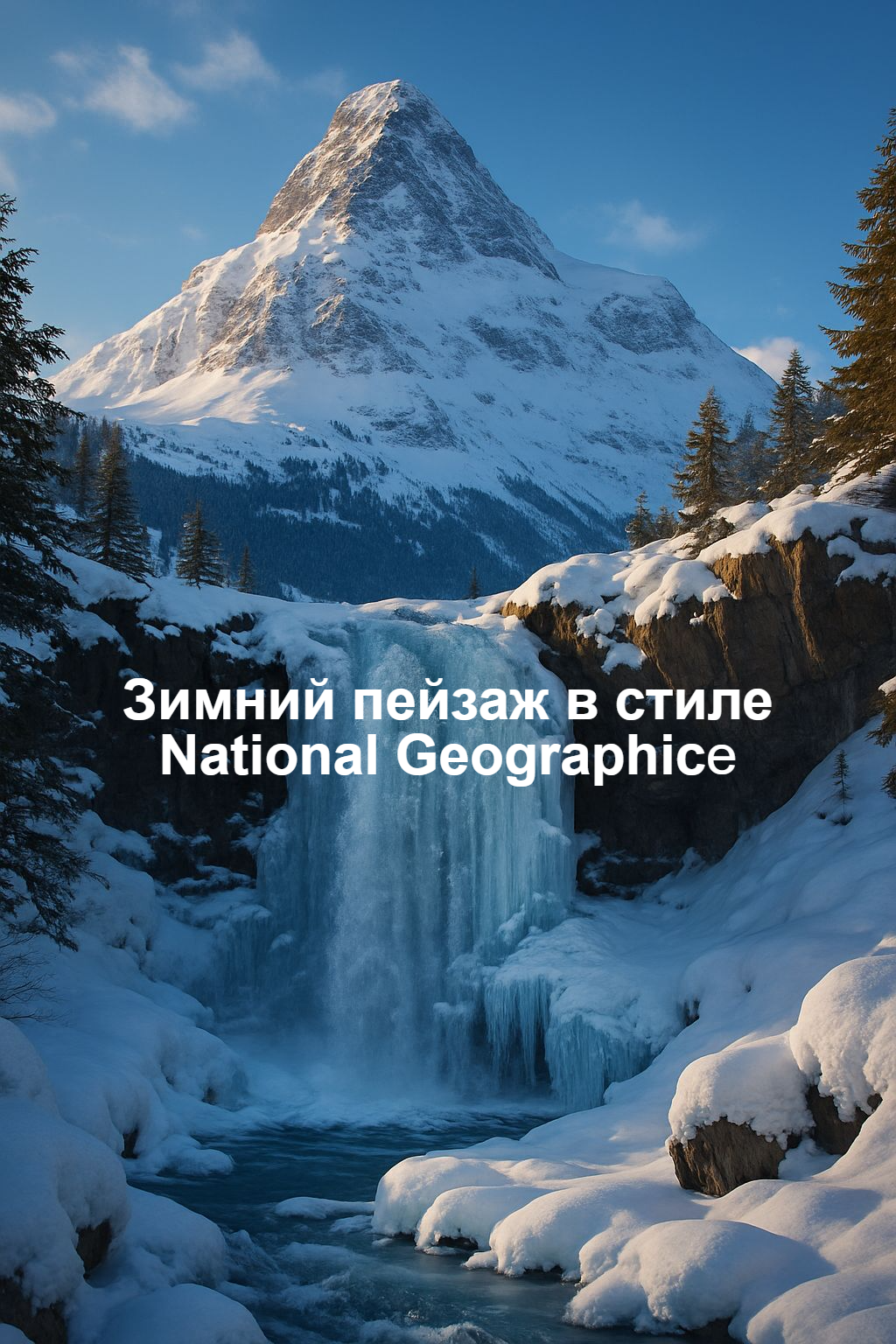 Majestic Winter Landscape With Snow-Capped Peaks And Frozen Wate