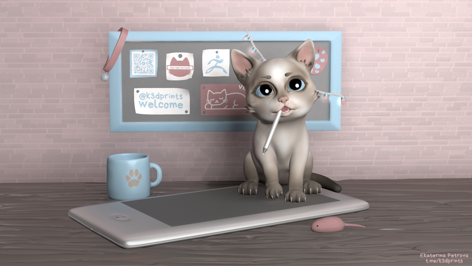 Кот 3D художник