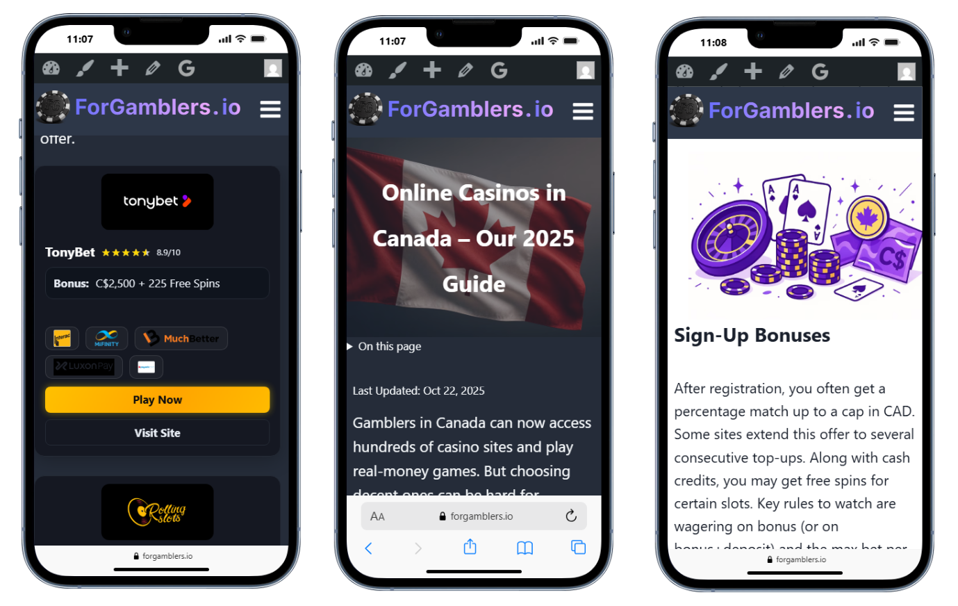 Контентный сайт ForGamblers.io — гид по онлайн-казино Канады