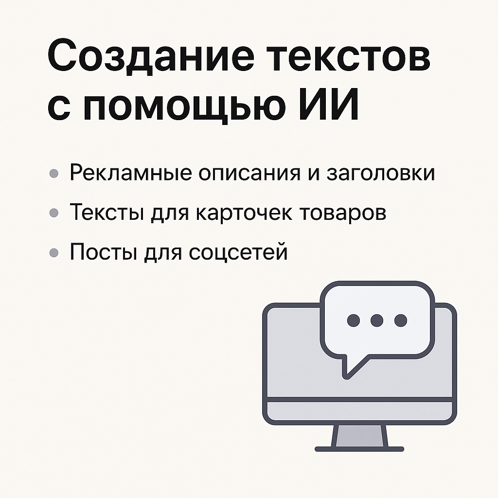 Создание рекламных и товарных текстов с помощью ИИ для картчок товаров и продвижения клиента
