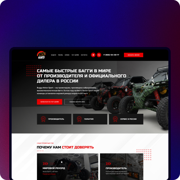 Разработка сайта производителя высокотехнологичных багги «Buggy Motor Sport»
