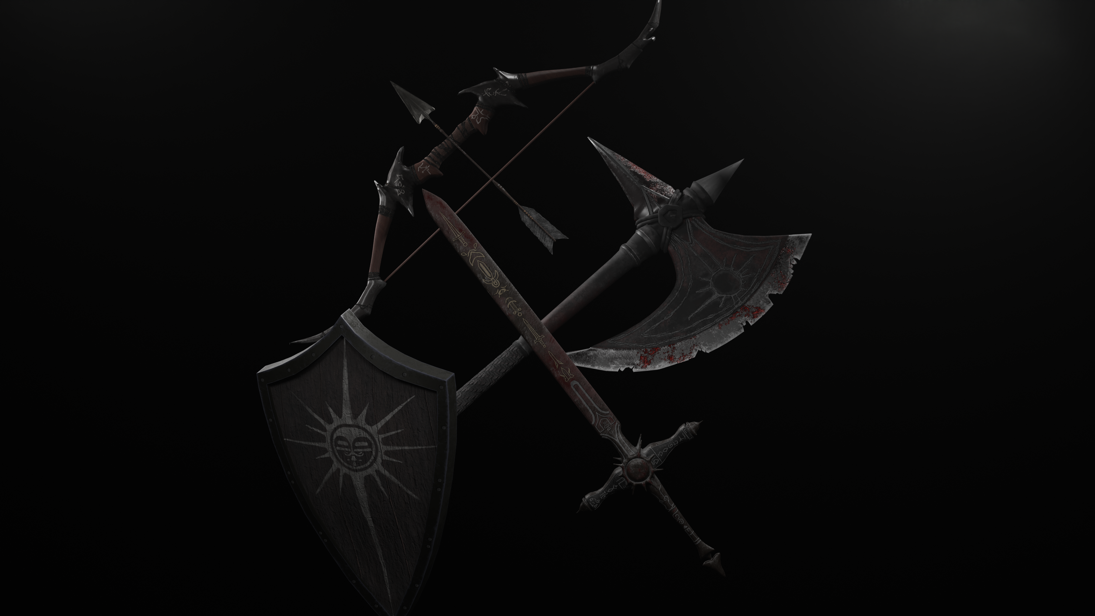 средневековый оружейный пак из 5 low-poly моделек