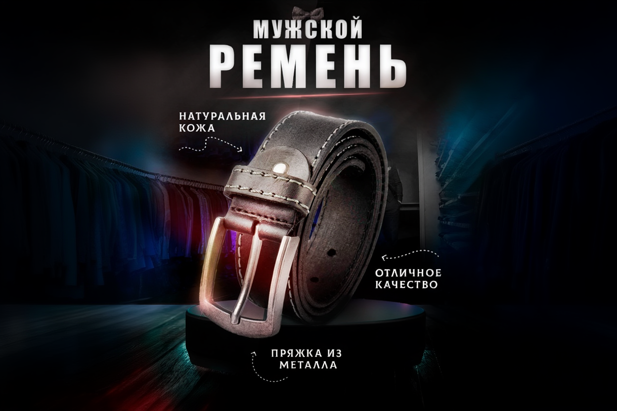 Дизайн карточки товара «Мужской ремень из натуральной кожи» для Wildberries