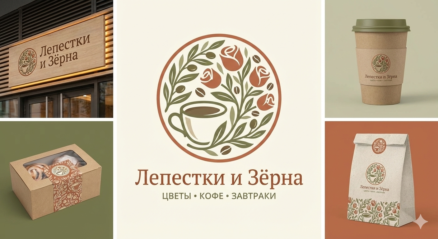 логотип для цветочного магазина и кофейни с кухней