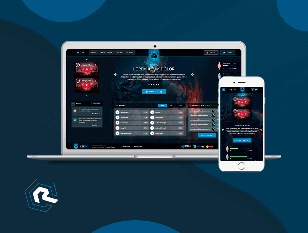 Сайт игрового проекта в одно окно браузера