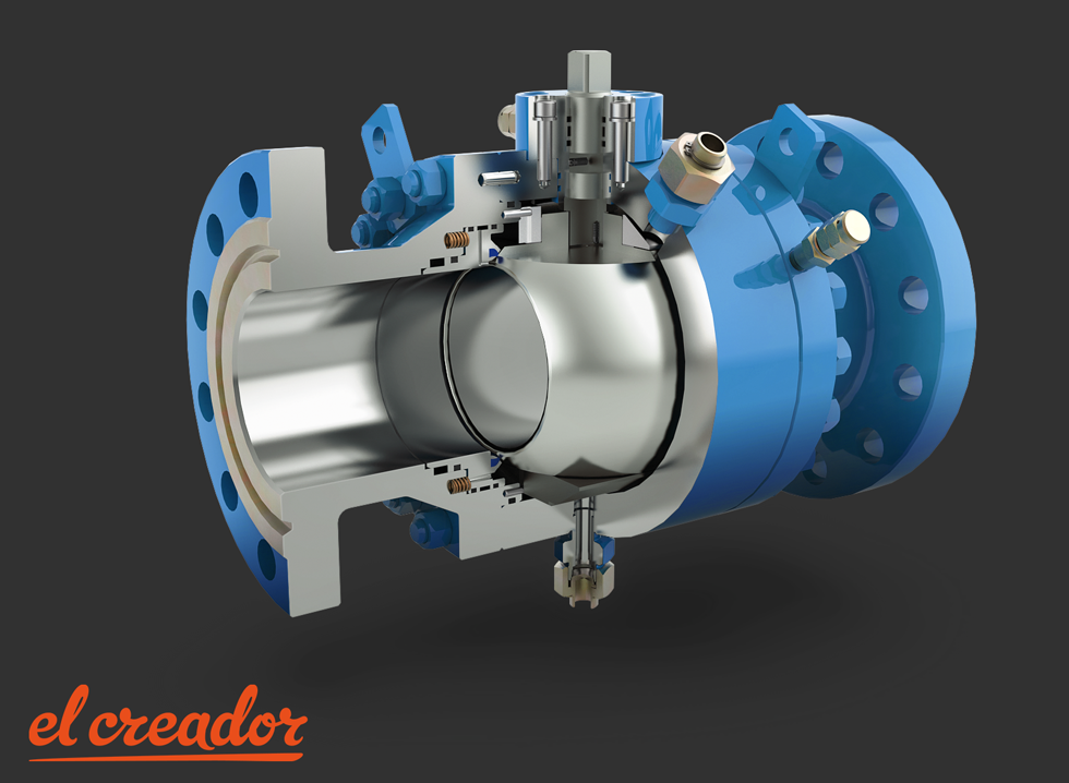 Предметная визуализация CAD-модели крана шарового в разрезе