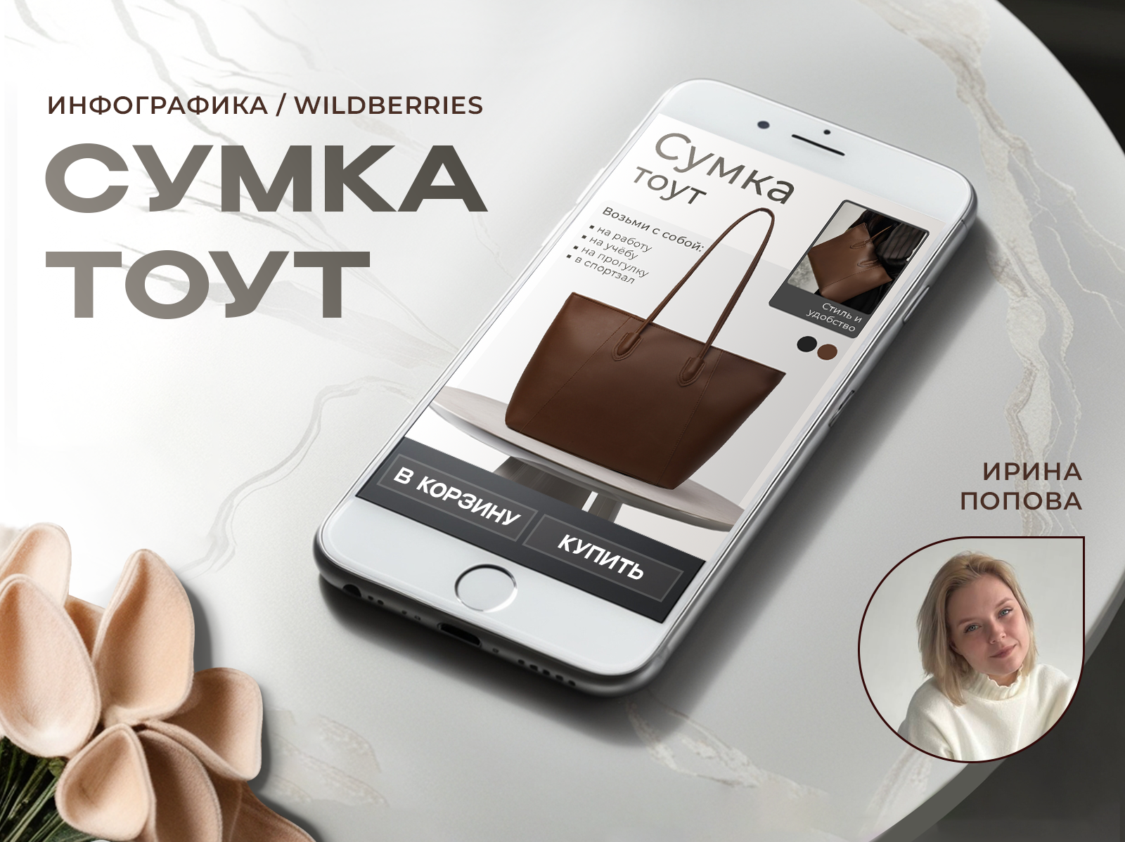 Дизайн инфографики для сумки тоут / 7 слайдов на 2 товара