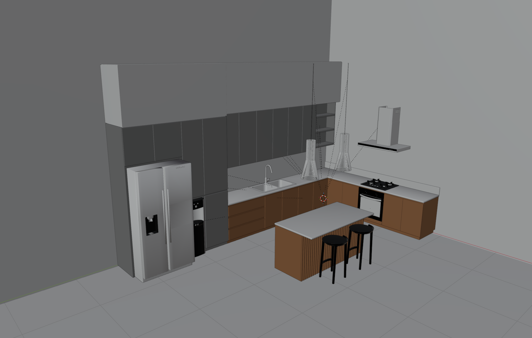 3D-визуализация современной кухни для интерьерного проекта