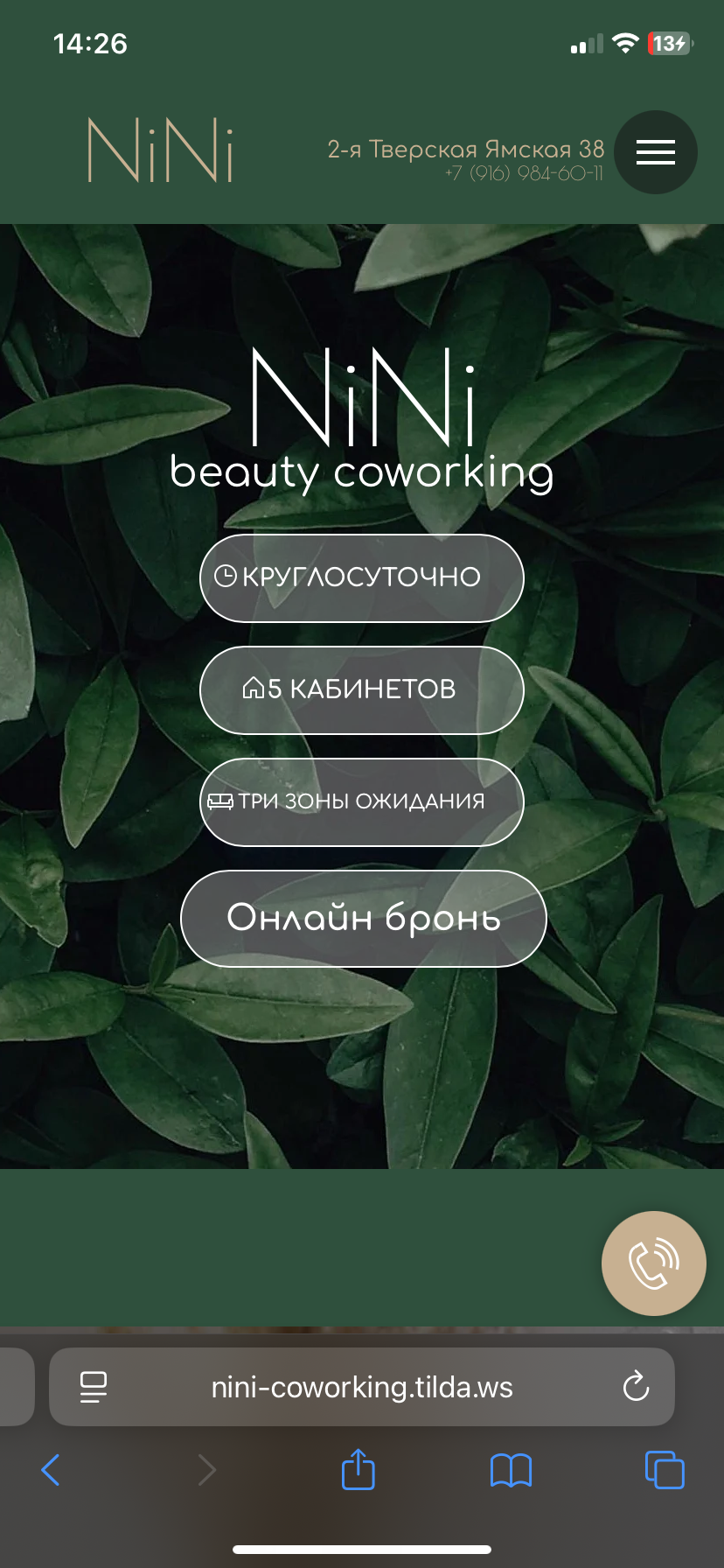 Сайт для бьюти коворкинга NiNi