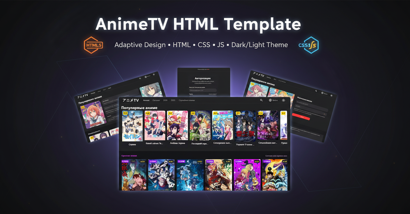 Шаблон сайта на HTML/CSS/JS для просмотра фильмов/аниме アニメ TV