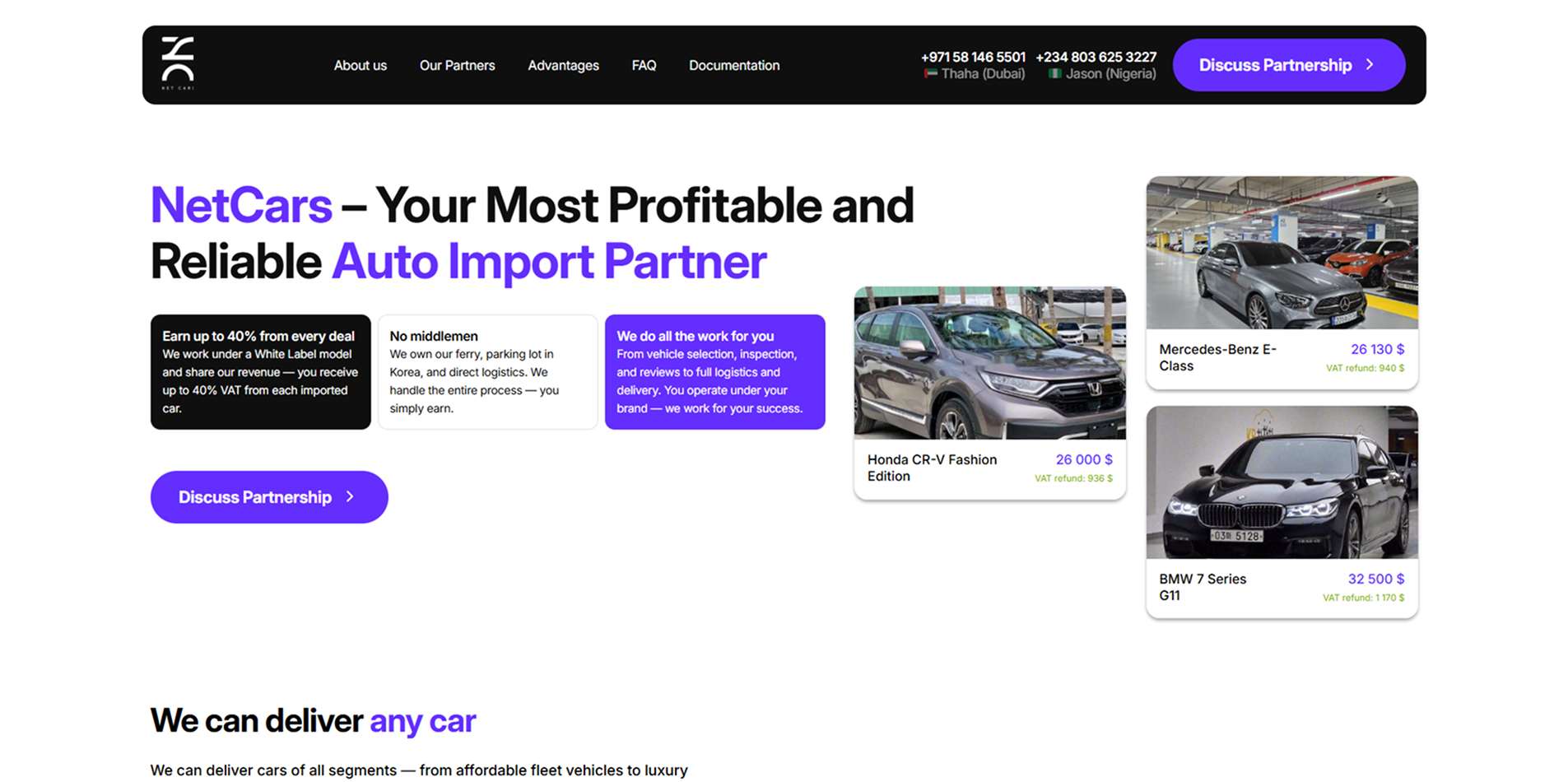 NetCars Auto – Лендинг для привлечения международных партнёров