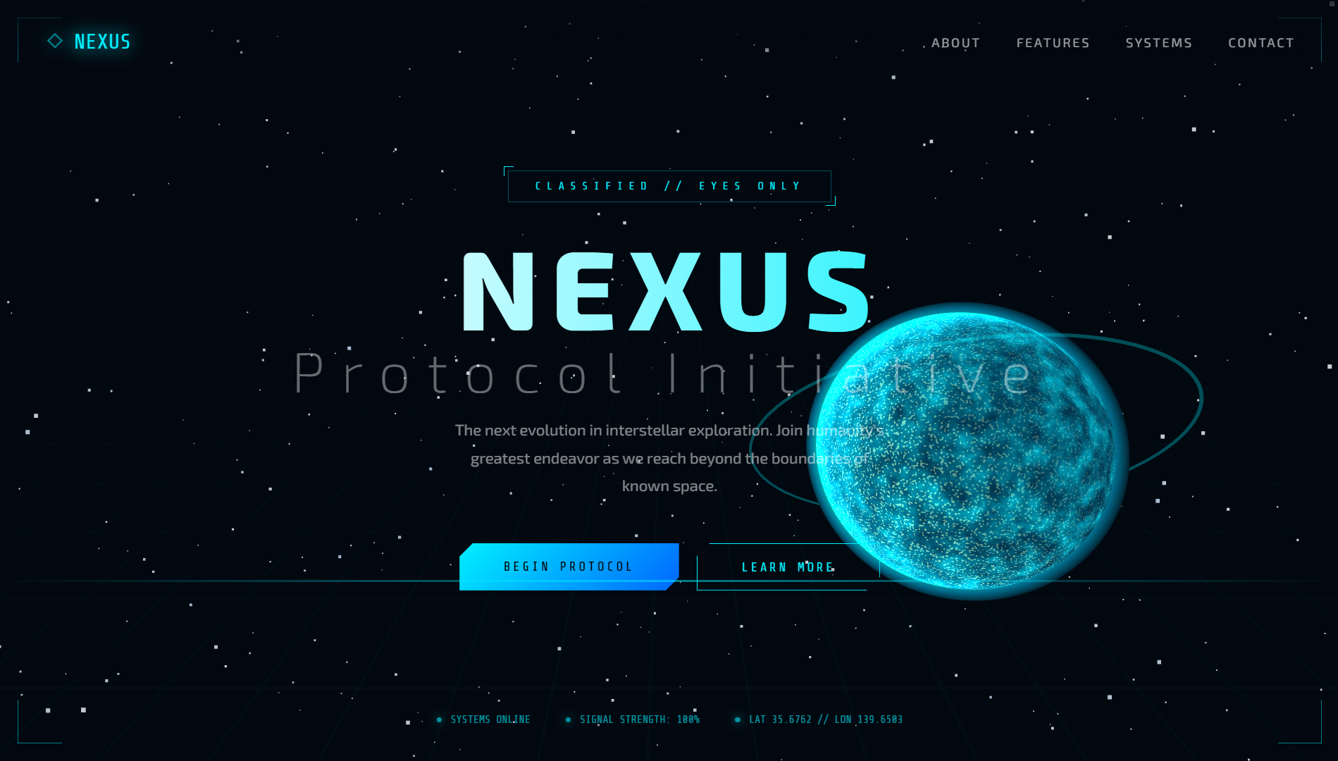 Футуристический лендинг технологического проекта с WebGL