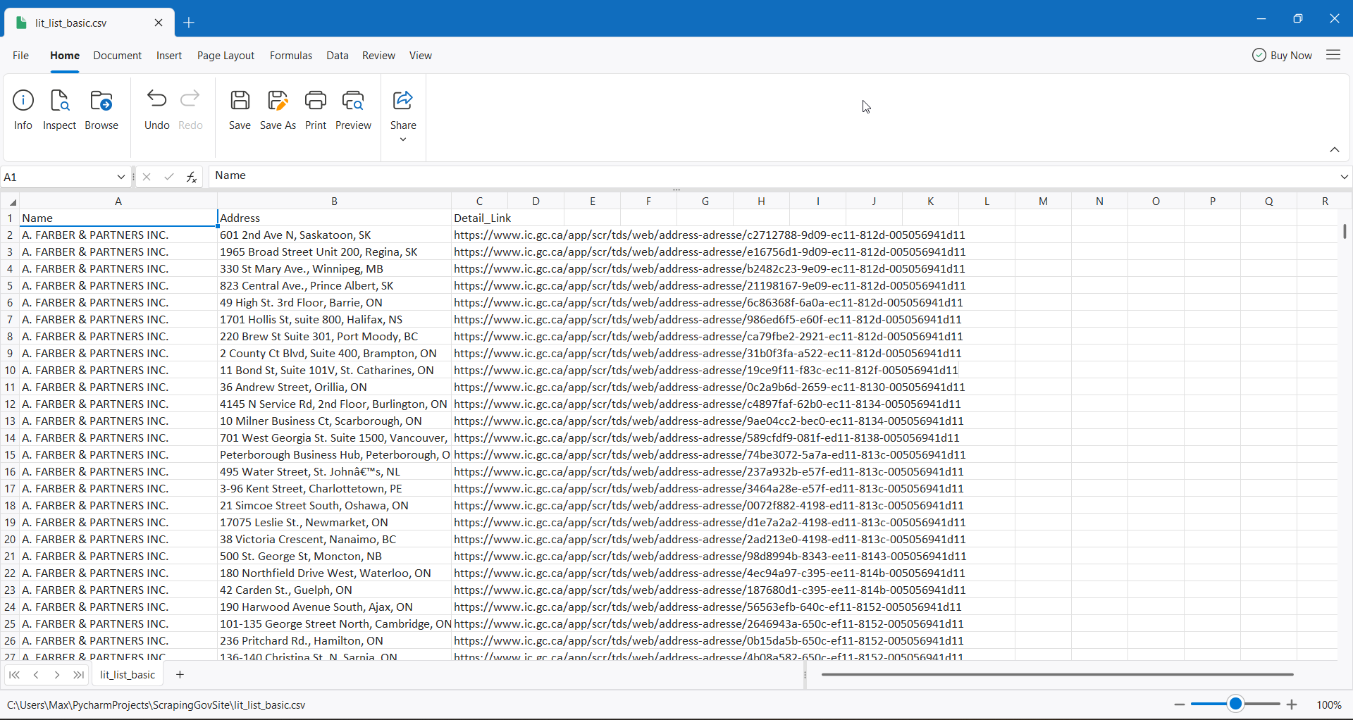 Парсинг данных правительста Канады