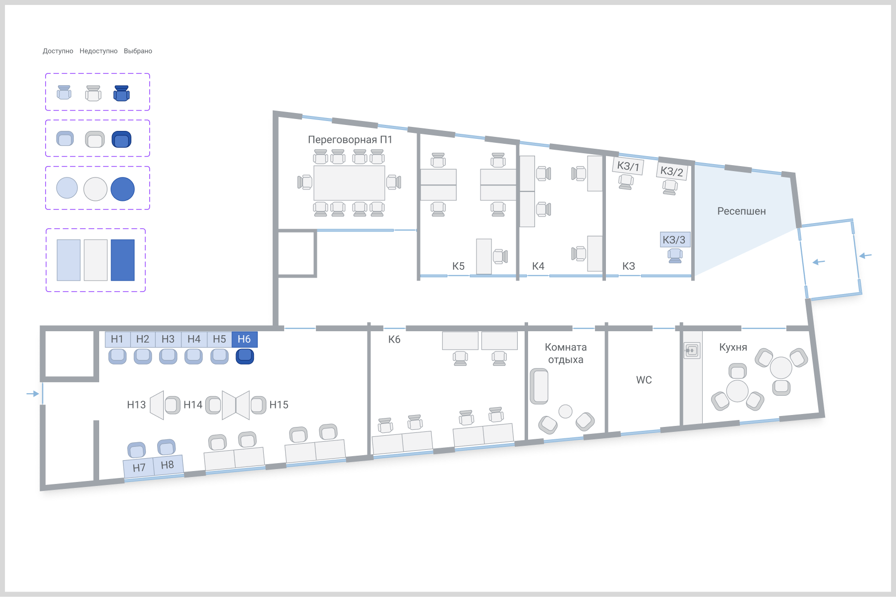 Схема бронирования коворкинга, вектор