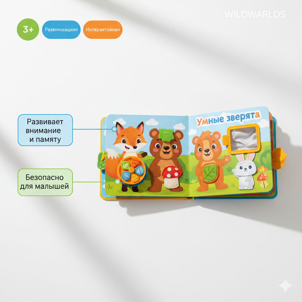 Интерактивная детская книжка «Умные зверята» для Wildberries