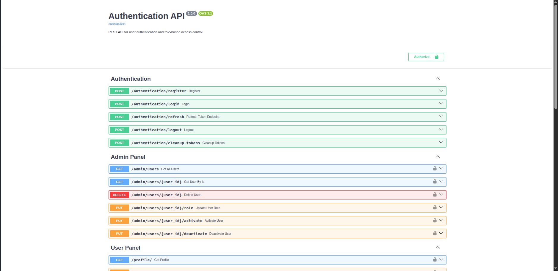 Auth API / RBAC — Система аутентификации и ролевого доступа
